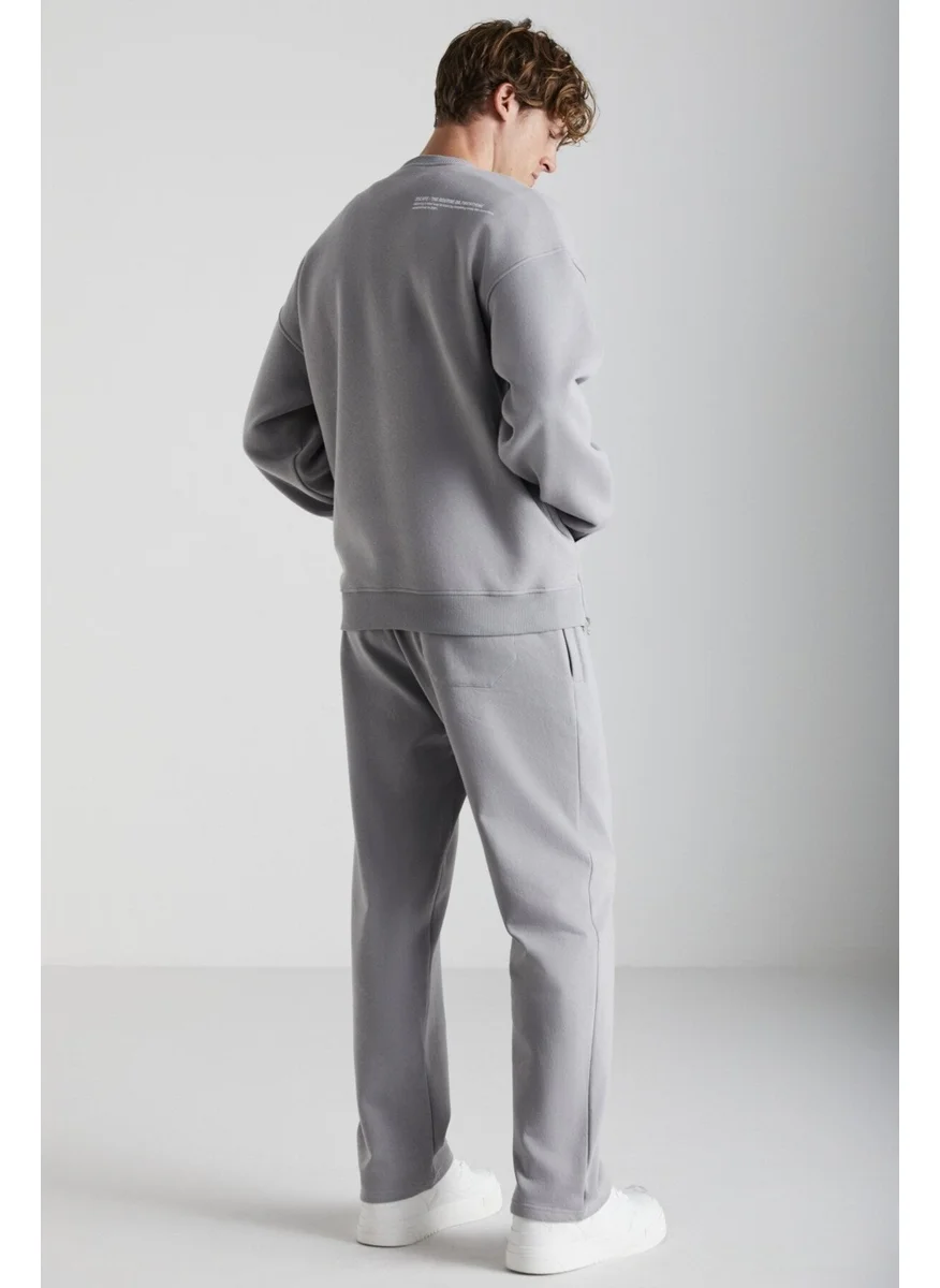 جريميلانج Bibury Men's Soft Fabric Organic Cotton 3 Thread Ribbed Relaxed Gray Sweatpants