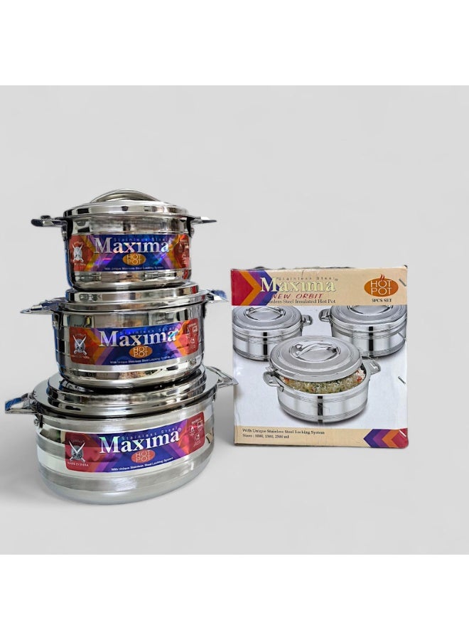 Maxima Set of 3 stainless steel food containers for heat preservation, 2500 ml, 3500 ml, and 5000 ml. - Image 2