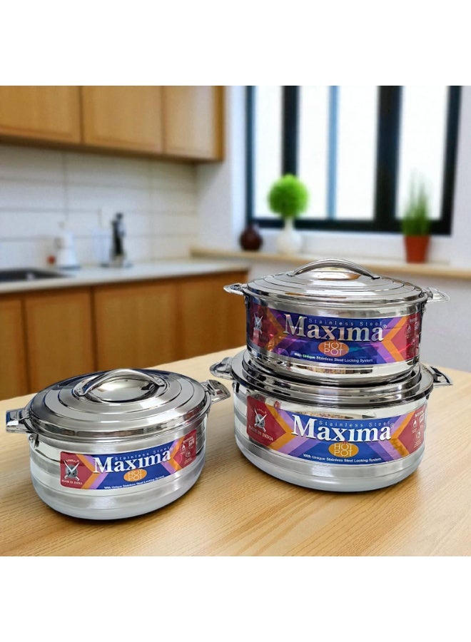 Maxima Set of 3 stainless steel food containers for heat preservation, 2500 ml, 3500 ml, and 5000 ml. - Image 4