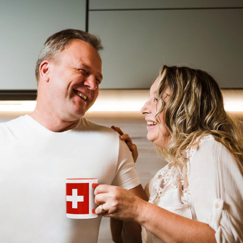 3dRose (mug_158442_5) Flag of Switzerland - Swiss red and white cross - Europe - European country - world travel souvenir - Two Tone Red Mug, 11oz - Image 4