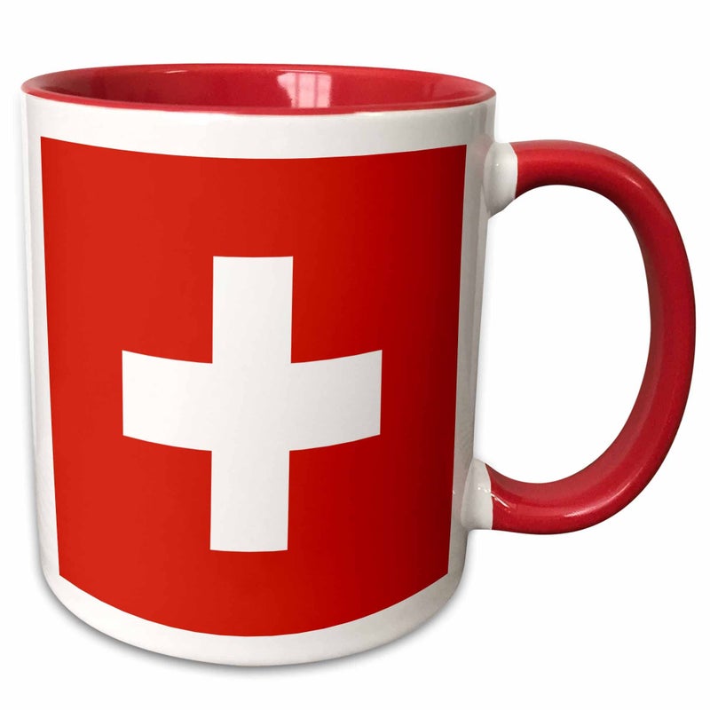 3dRose (mug_158442_5) Flag of Switzerland - Swiss red and white cross - Europe - European country - world travel souvenir - Two Tone Red Mug, 11oz - Image 1
