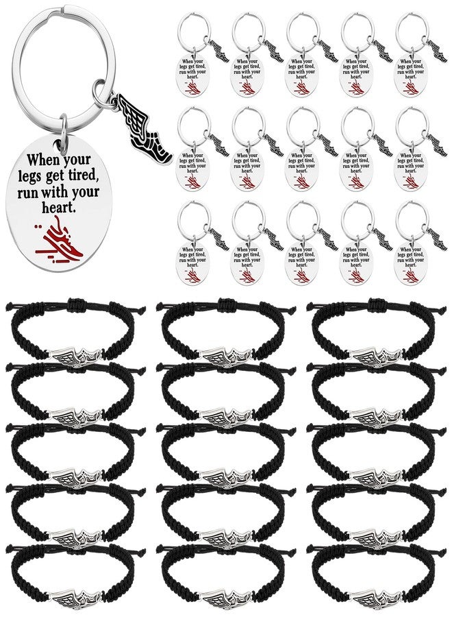 Tondiamo 32 Pcs Cross Country Gift Bulk Track and Field Accessories Stainless Steel Adjustable Bracelet and Keychain Running Gifts for Women Men Adult Training - Image 1