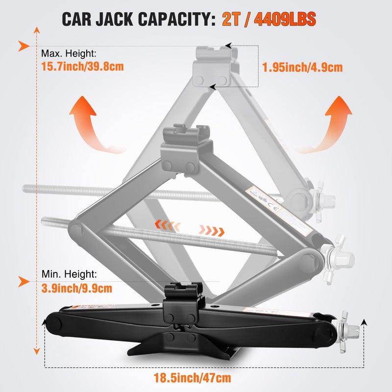 Nilight Scissor Jack for Car 2 Ton(4409 lbs), Heavy Duty Steel Scissor Lift Jack Car Kit with Ratchet Wrench for Sedan SUV MPV Tire Changing, 3.9''-15.7'' Lifting Range Portable Small Jack Black - Image 2