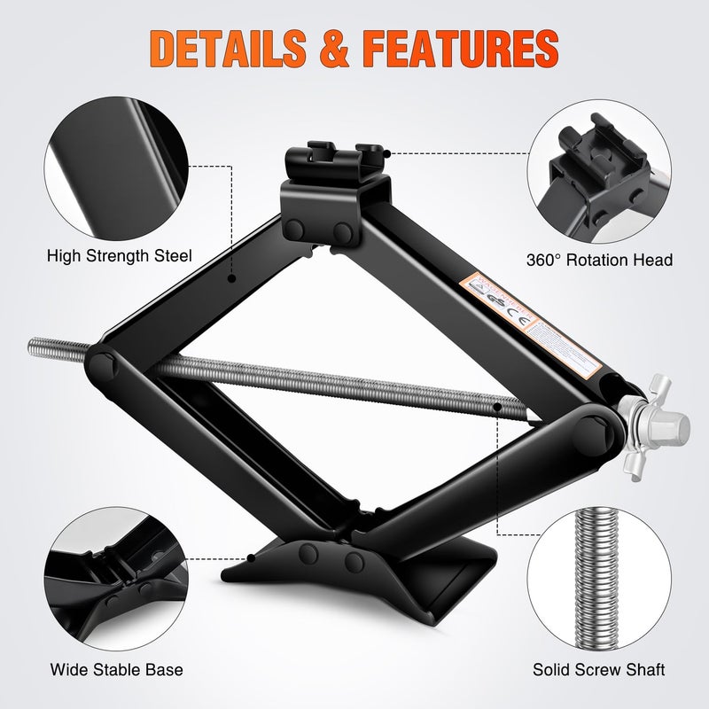 Nilight Scissor Jack for Car 2 Ton(4409 lbs), Heavy Duty Steel Scissor Lift Jack Car Kit with Ratchet Wrench for Sedan SUV MPV Tire Changing, 3.9''-15.7'' Lifting Range Portable Small Jack Black - Image 4