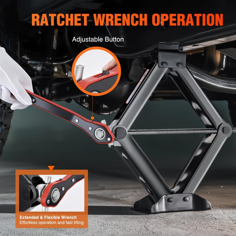 Nilight Scissor Jack for Car 2 Ton(4409 lbs), Heavy Duty Steel Scissor Lift Jack Car Kit with Ratchet Wrench for Sedan SUV MPV Tire Changing, 3.9''-15.7'' Lifting Range Portable Small Jack Black - Image 3