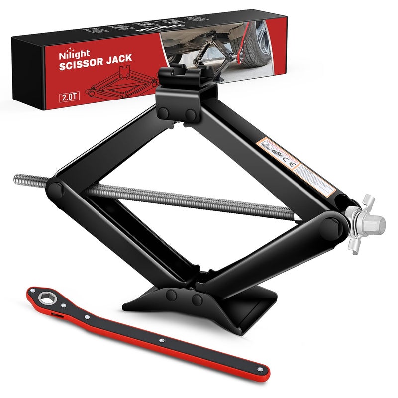 Nilight Scissor Jack for Car 2 Ton(4409 lbs), Heavy Duty Steel Scissor Lift Jack Car Kit with Ratchet Wrench for Sedan SUV MPV Tire Changing, 3.9''-15.7'' Lifting Range Portable Small Jack Black - Image 1