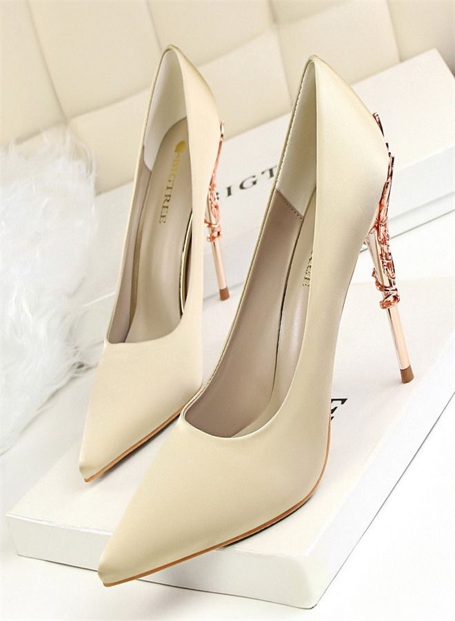 BIGTREE Fashion Pointed High Heels 10CM Beige 