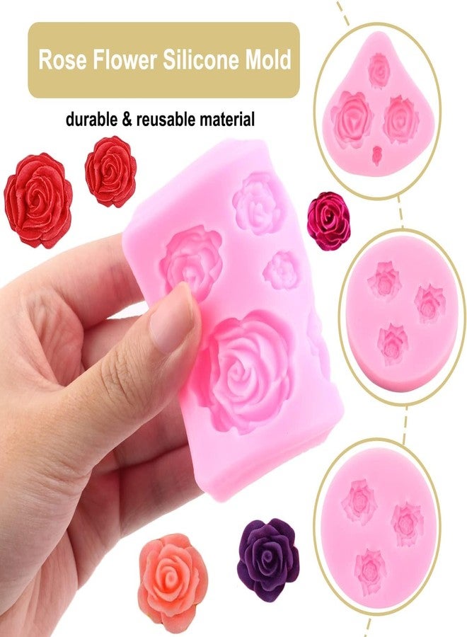 Skytail 4 Pack Flower Fondant Cake Molds Rose Heart Daisy Shape Baking Chocolate Candy Valentines Day Cake Decoration Cupcake Topper Gumpaste Mini Handmade Soap Wax Melts Clay Earrings Jewelry Molds - Image 3