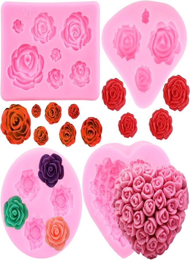 Skytail 4 Pack Flower Fondant Cake Molds Rose Heart Daisy Shape Baking Chocolate Candy Valentines Day Cake Decoration Cupcake Topper Gumpaste Mini Handmade Soap Wax Melts Clay Earrings Jewelry Molds - Image 1
