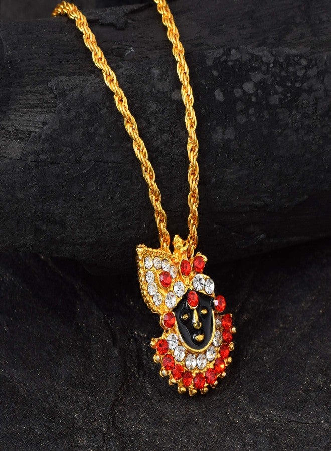 Morir Gold Plated Red and White Stones Studded Shrinathji Bawa Shriji Bava Nathdwara (Sanwariya) Krishna Pendant Locket Spiritual Religious Jewellery for Unisex - Image 2
