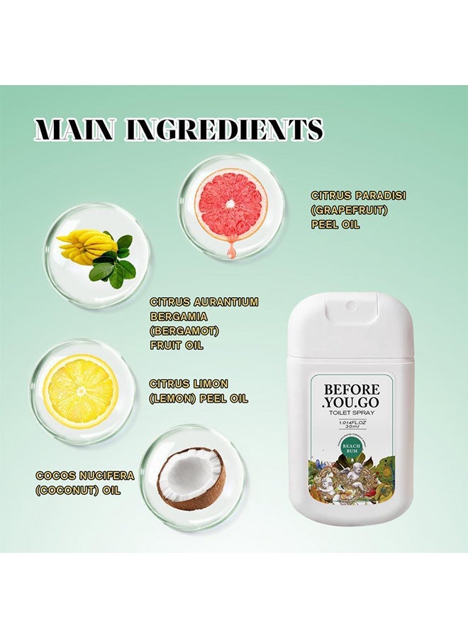 بخاخ الحمام المحمول قبل الانطلاق، مستلزمات السفر، بيتش بام، سعة 1 أوقية سائلة، يصل حتى 50 استخدام، مزيل روائح الحمام أثناء التنقل بزيوت أساسية، حجم معتمد من TSA، برائحة جوز الهند والأوركيد - Image 3