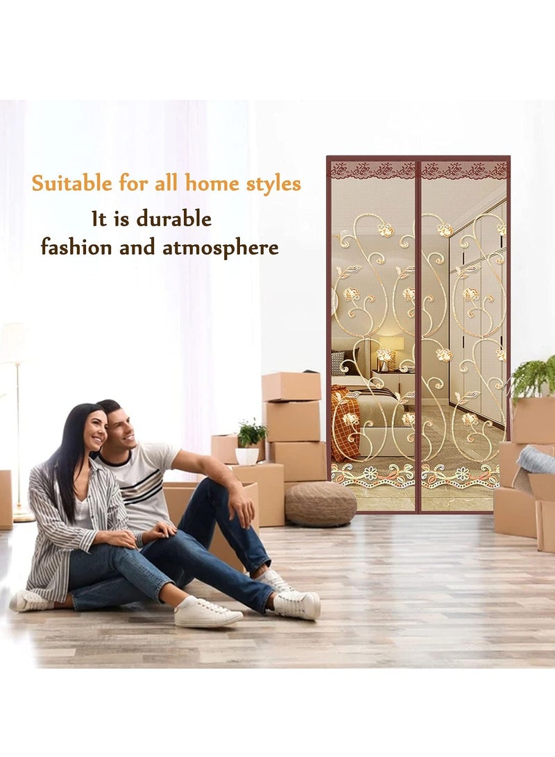 Gerenic Magnetic Screen Door, Full Frame Magic Tape Screen Door Strong Magnet Automatic Closing Silent Mesh Curtain with Elegant Jacquard Lace For Balcony Door Living Room Door and more - Image 4