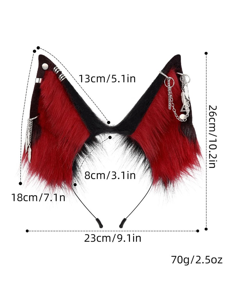 QinRuan Cat Ear HairBand Faux Fur Animal Ears Metal Chain Punk Dark Cosplay Custume Gothic Style Headwear - Image 5