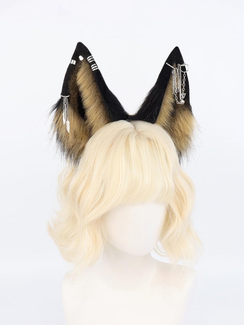 QinRuan Cat Ear HairBand Faux Fur Animal Ears Metal Chain Punk Dark Cosplay Custume Gothic Style Headwear - Image 2