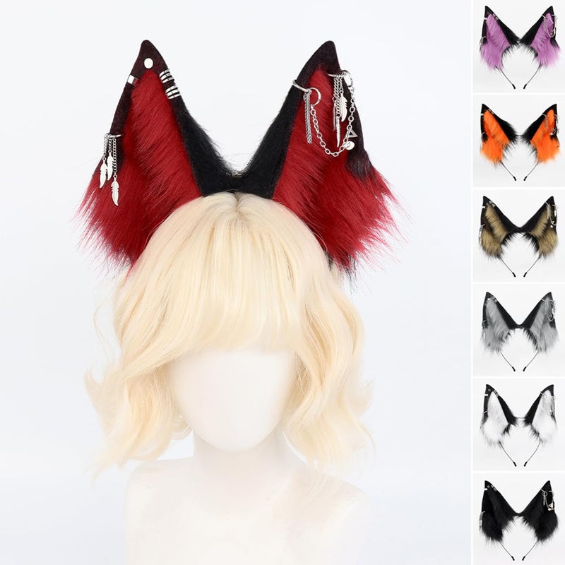 QinRuan Cat Ear HairBand Faux Fur Animal Ears Metal Chain Punk Dark Cosplay Custume Gothic Style Headwear - Image 4