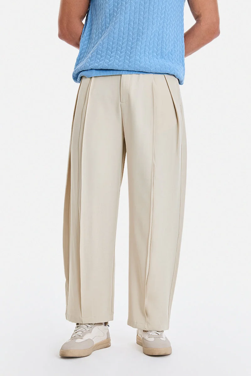 سنيتش Off-White Solid Wide Leg Casual Trousers