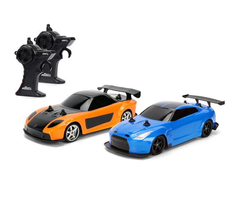Jada Elite Fast & Furious Han’s Mazda RX-7 & 2009 Nissan GT-R (R35) Ben Sopra RC Car 2-Pack (1:24, Orange/Blue) - Image 2