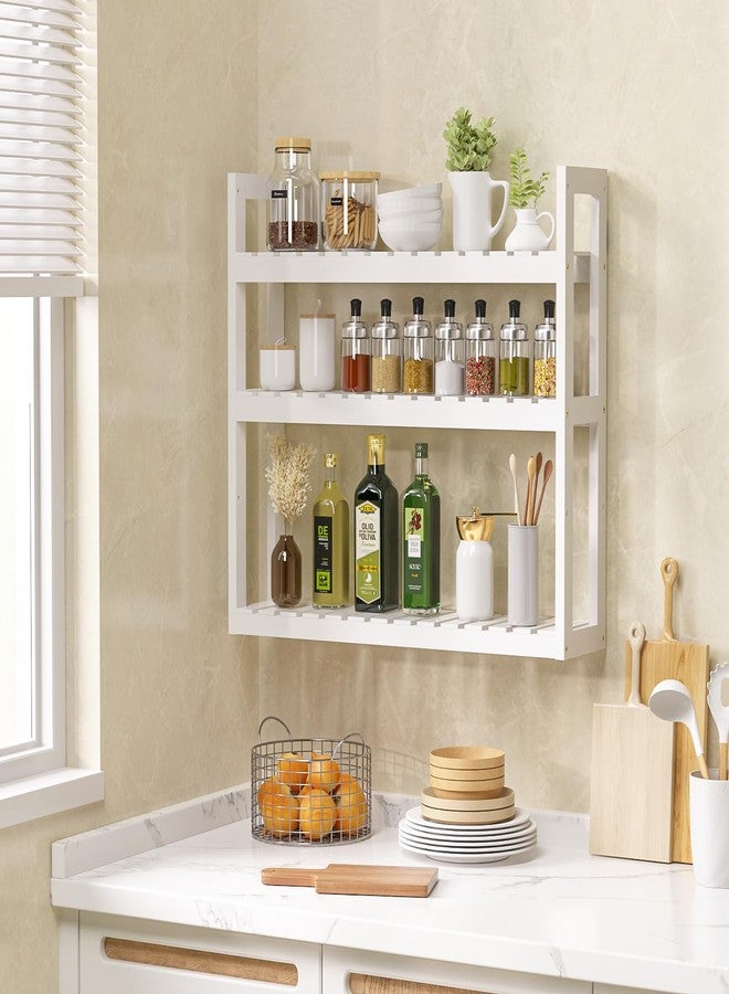 Domax Bathroom Shelves Over Toilet Storage - 3 Tier Wall Mounted Bamboo Bathroom Shelf Organizer Multifunctional Adjustable Layer Free Standing Utility Shelves for Bathroom Living Room Kitchen, White - Image 2