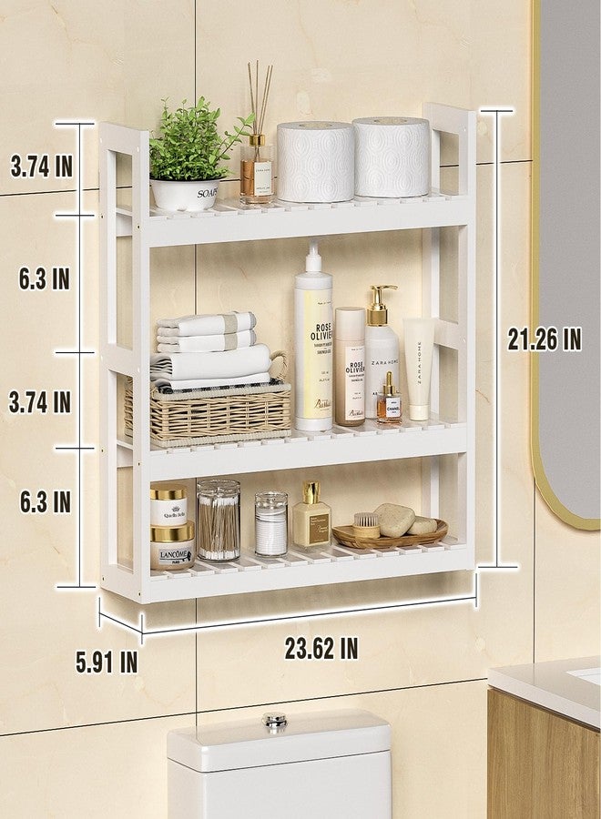 Domax Bathroom Shelves Over Toilet Storage - 3 Tier Wall Mounted Bamboo Bathroom Shelf Organizer Multifunctional Adjustable Layer Free Standing Utility Shelves for Bathroom Living Room Kitchen, White - Image 5