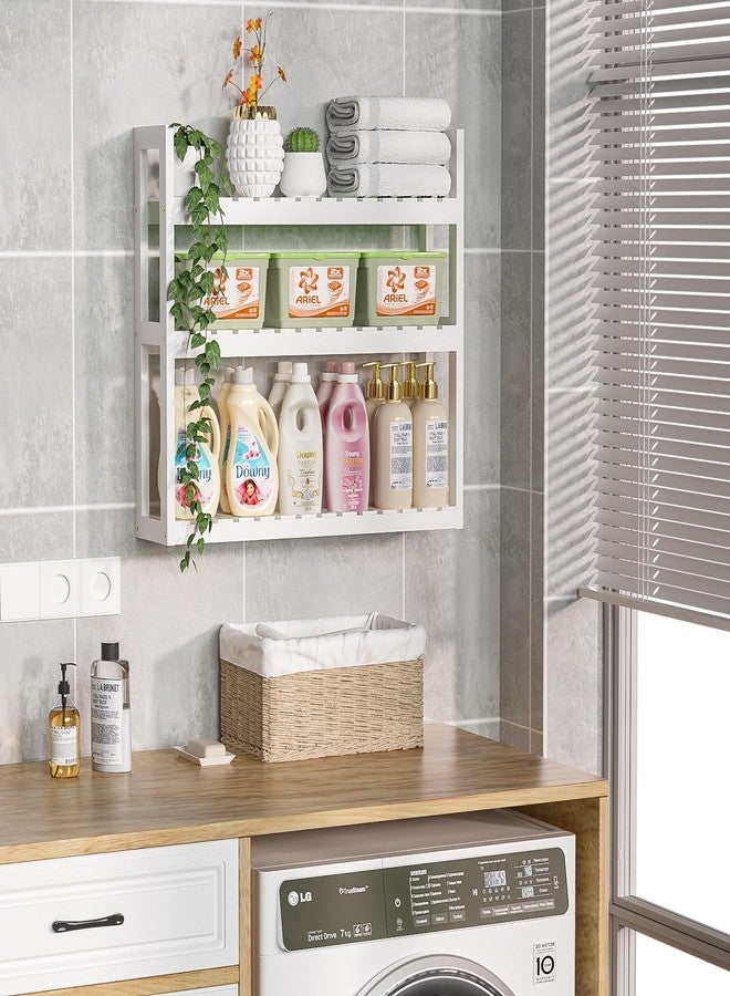 Domax Bathroom Shelves Over Toilet Storage - 3 Tier Wall Mounted Bamboo Bathroom Shelf Organizer Multifunctional Adjustable Layer Free Standing Utility Shelves for Bathroom Living Room Kitchen, White - Image 4