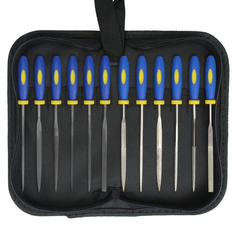 12 Pieces Carbon Steel Diamond File Set With Comfort Grip Case - Image 2
