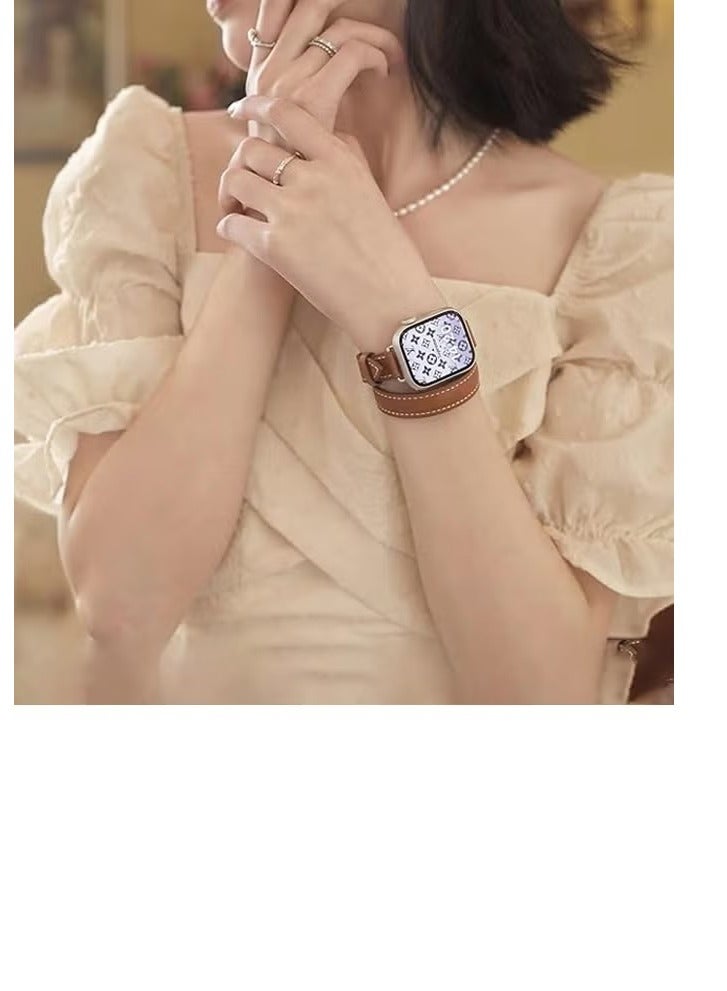 Leather Watch Band Compatible for Apple Watch Series Band 38mm 40mm 41mm  Women  Genuine Leather Double Tour Designed Slim Replacement Strap for iWatch Series10 9 8 7 6 SE  Brown - Image 2