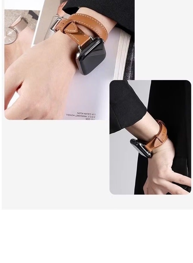 Leather Watch Band Compatible for Apple Watch Series Band 38mm 40mm 41mm  Women  Genuine Leather Double Tour Designed Slim Replacement Strap for iWatch Series10 9 8 7 6 SE  Brown - Image 4