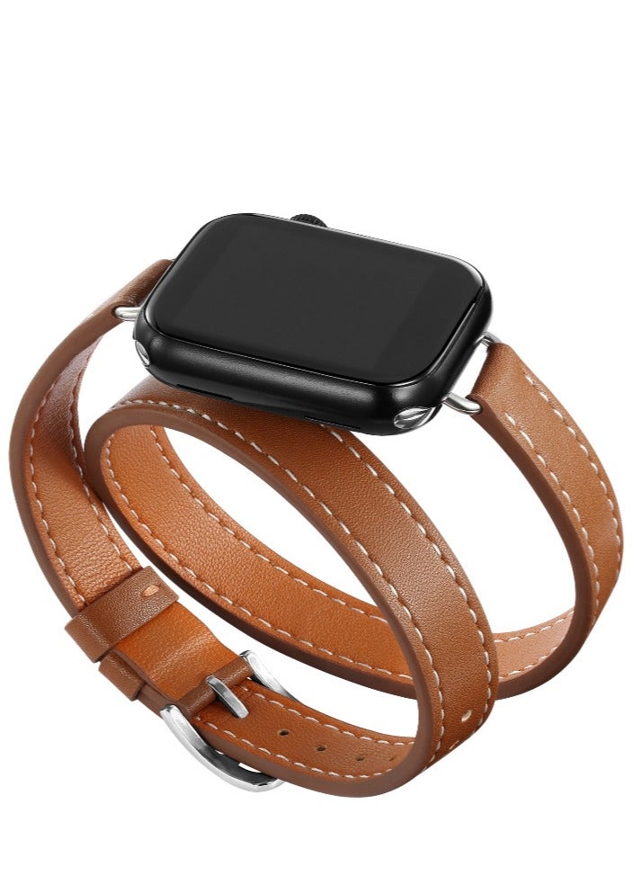 Leather Watch Band Compatible for Apple Watch Series Band 38mm 40mm 41mm  Women  Genuine Leather Double Tour Designed Slim Replacement Strap for iWatch Series10 9 8 7 6 SE  Brown - Image 1