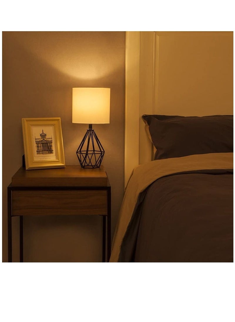 Geometric Table Lamp with Fabric Shade and Hollowed Out Base White