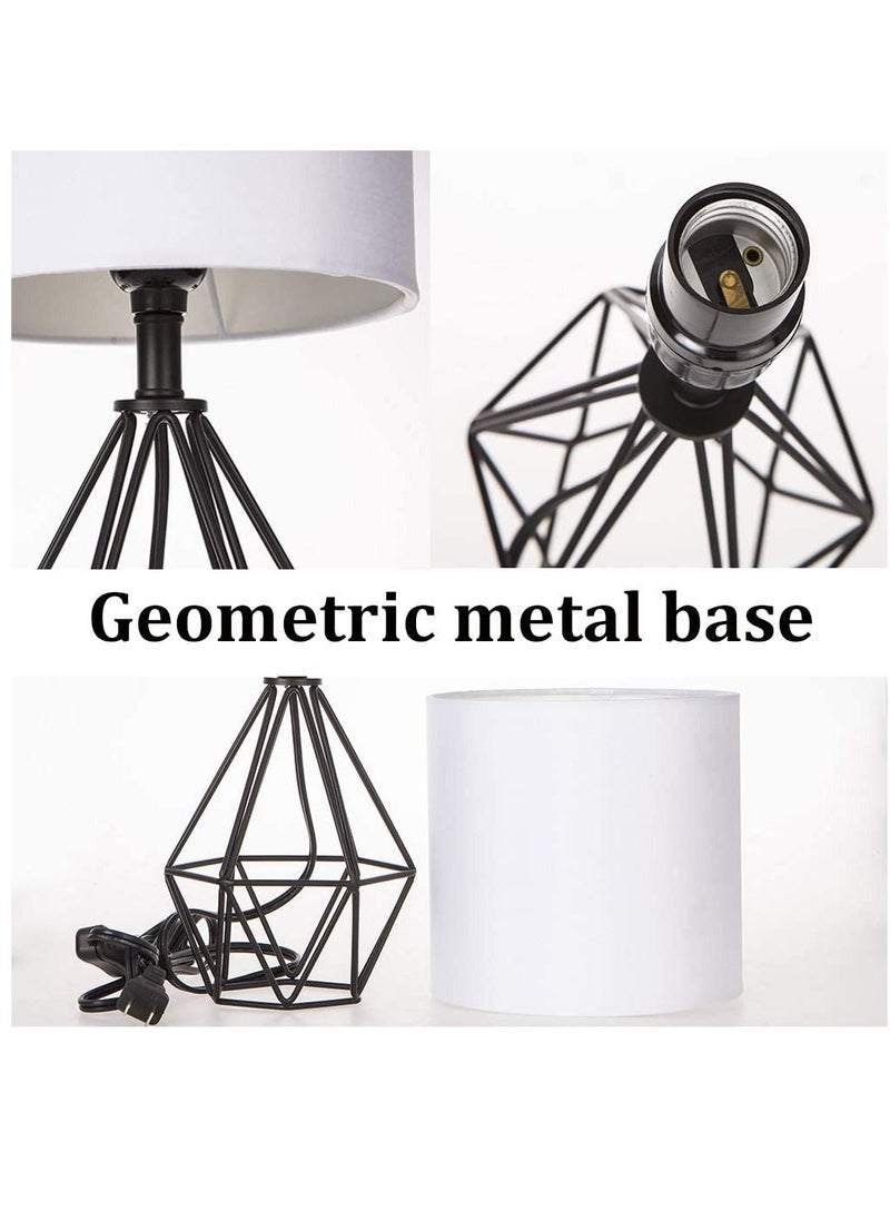 Geometric Table Lamp with Fabric Shade and Hollowed Out Base White
