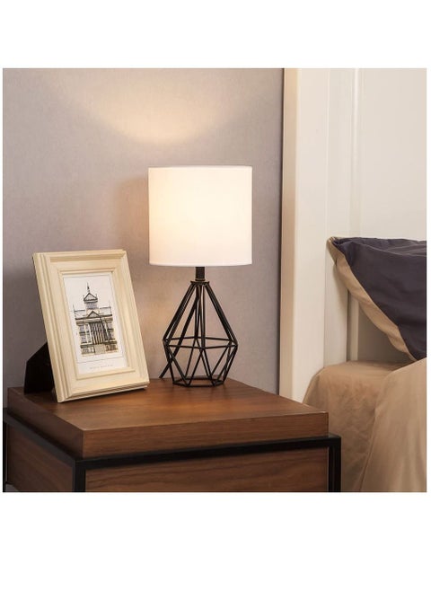 Geometric Table Lamp with Fabric Shade and Hollowed Out Base White