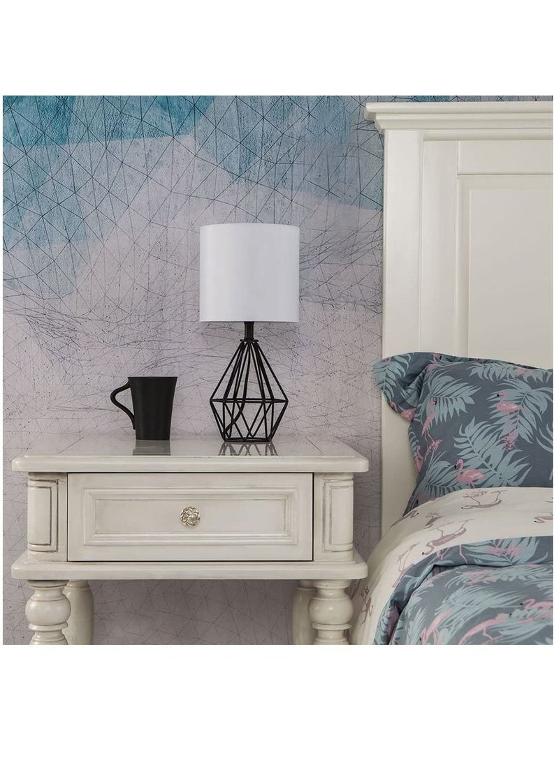 Geometric Table Lamp with Fabric Shade and Hollowed Out Base White