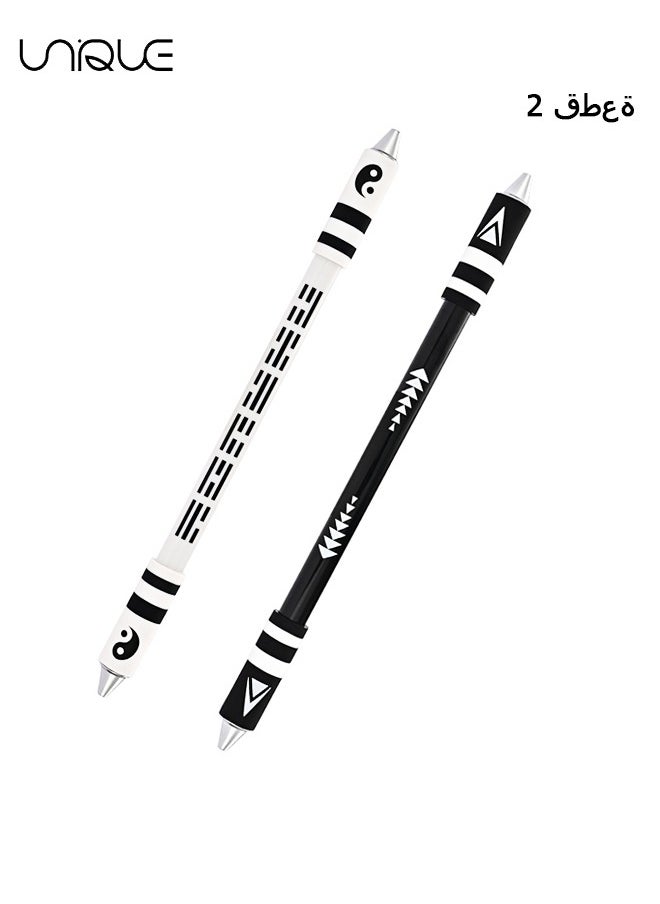 Unique 2 Pieces Finger Spinning Pen, Rolling Pen Game Stunt Pen with Tutorial, Release Stress Training Brain for Kids Adult Students Beginners (Black and White)  - Image 1