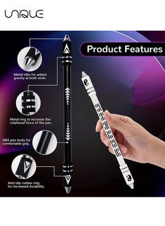 Unique 2 Pieces Finger Spinning Pen, Rolling Pen Game Stunt Pen with Tutorial, Release Stress Training Brain for Kids Adult Students Beginners (Black and White)  - Image 3