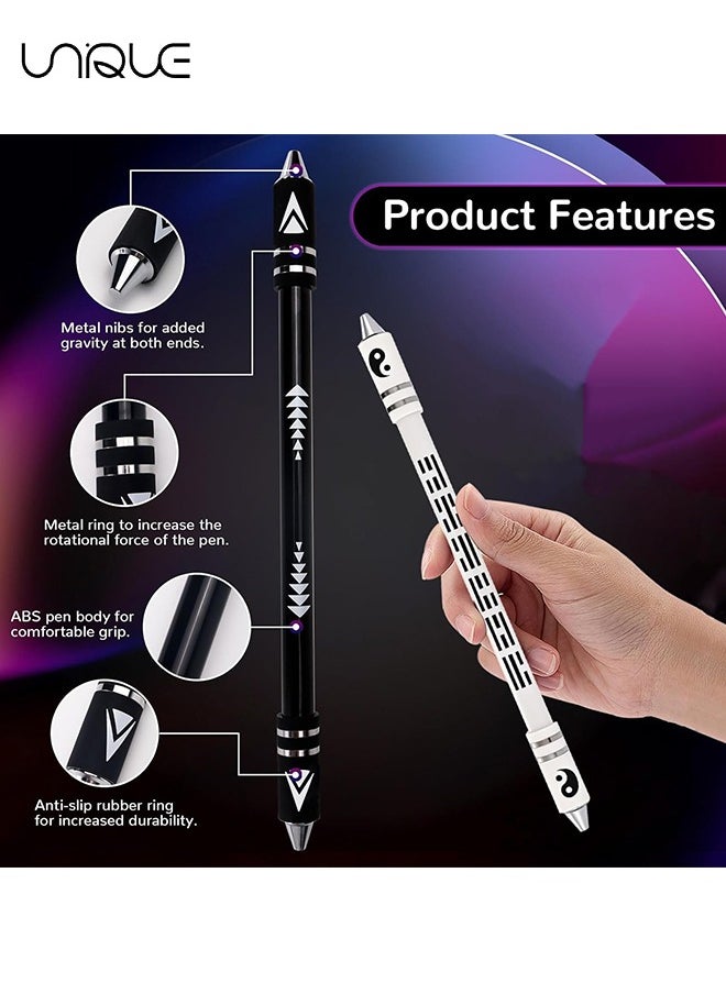 Unique 2 Pieces Finger Spinning Pen, Rolling Pen Game Stunt Pen with Tutorial, Release Stress Training Brain for Kids Adult Students Beginners (Black and White)  - Image 3