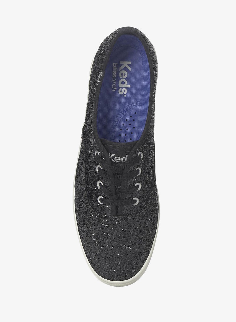 Keds Women's Champion Lace Up Glitter Textile Casual Sneaker Black - Image 4