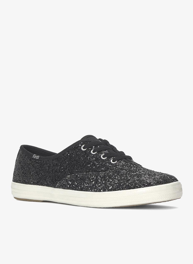 Keds Women's Champion Lace Up Glitter Textile Casual Sneaker Black - Image 3