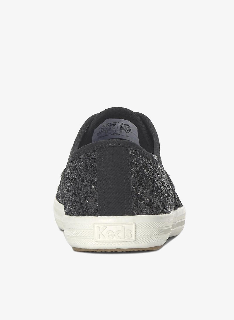 Keds Women's Champion Lace Up Glitter Textile Casual Sneaker Black - Image 2