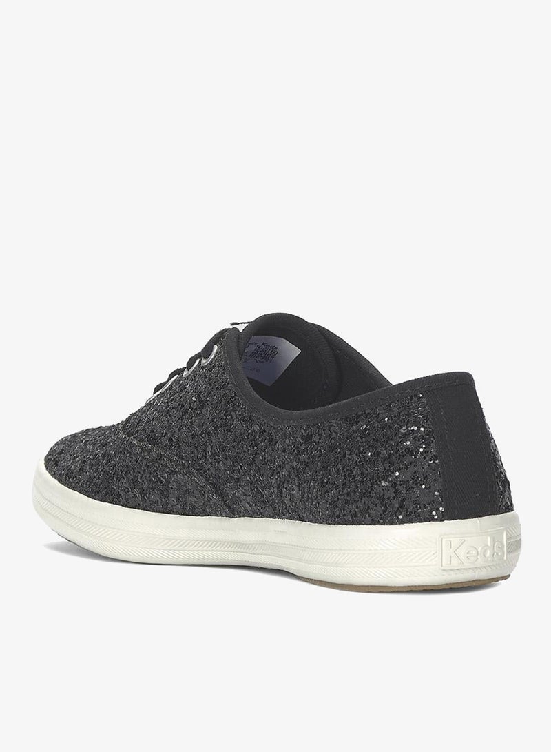 Keds Women's Champion Lace Up Glitter Textile Casual Sneaker Black - Image 5