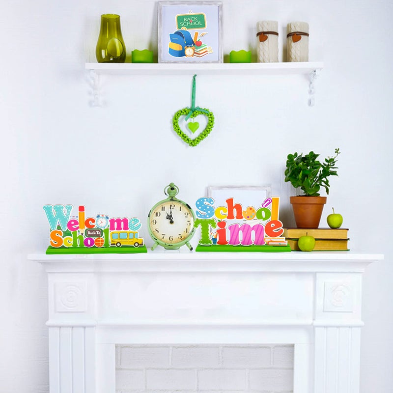 واتينك Watinc 3 قطع مرحبا بكم في العودة إلى المدرسة مجموعة تزيين الطاولة علامة خشبية مركزية قابلة للفصل لموضوع الفصل الدراسي لوازم الحفلات الملونة المزخرفة للمكتب زخرفة مركزية جاهزة للتعلم - Image 4