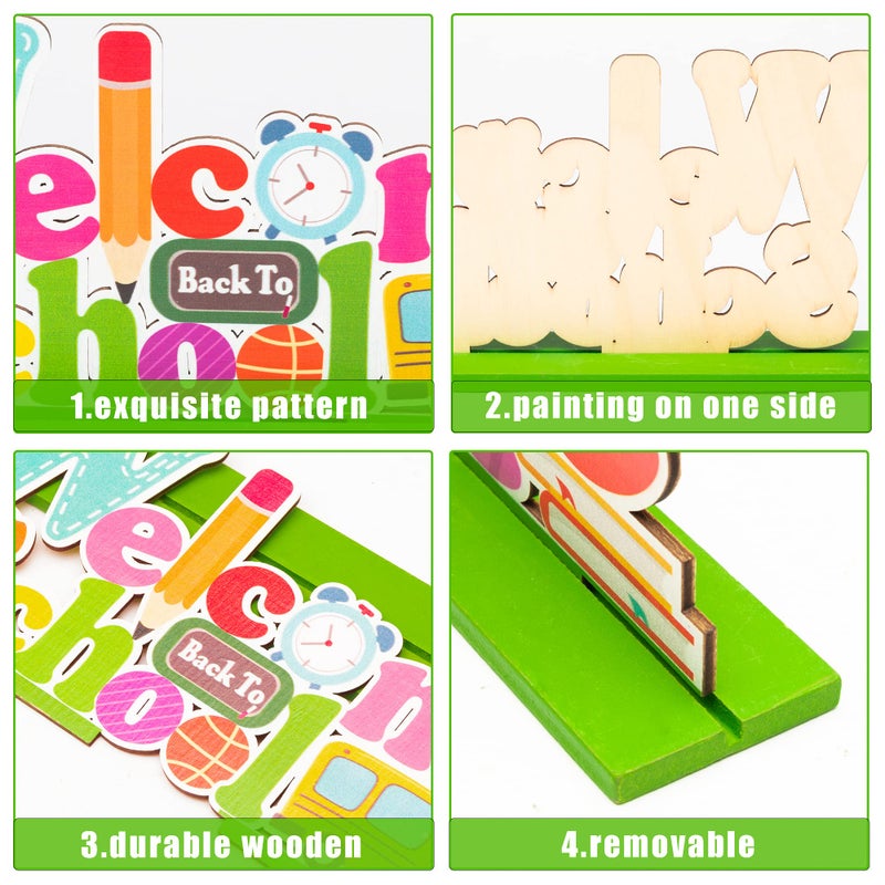 واتينك Watinc 3 قطع مرحبا بكم في العودة إلى المدرسة مجموعة تزيين الطاولة علامة خشبية مركزية قابلة للفصل لموضوع الفصل الدراسي لوازم الحفلات الملونة المزخرفة للمكتب زخرفة مركزية جاهزة للتعلم - Image 3