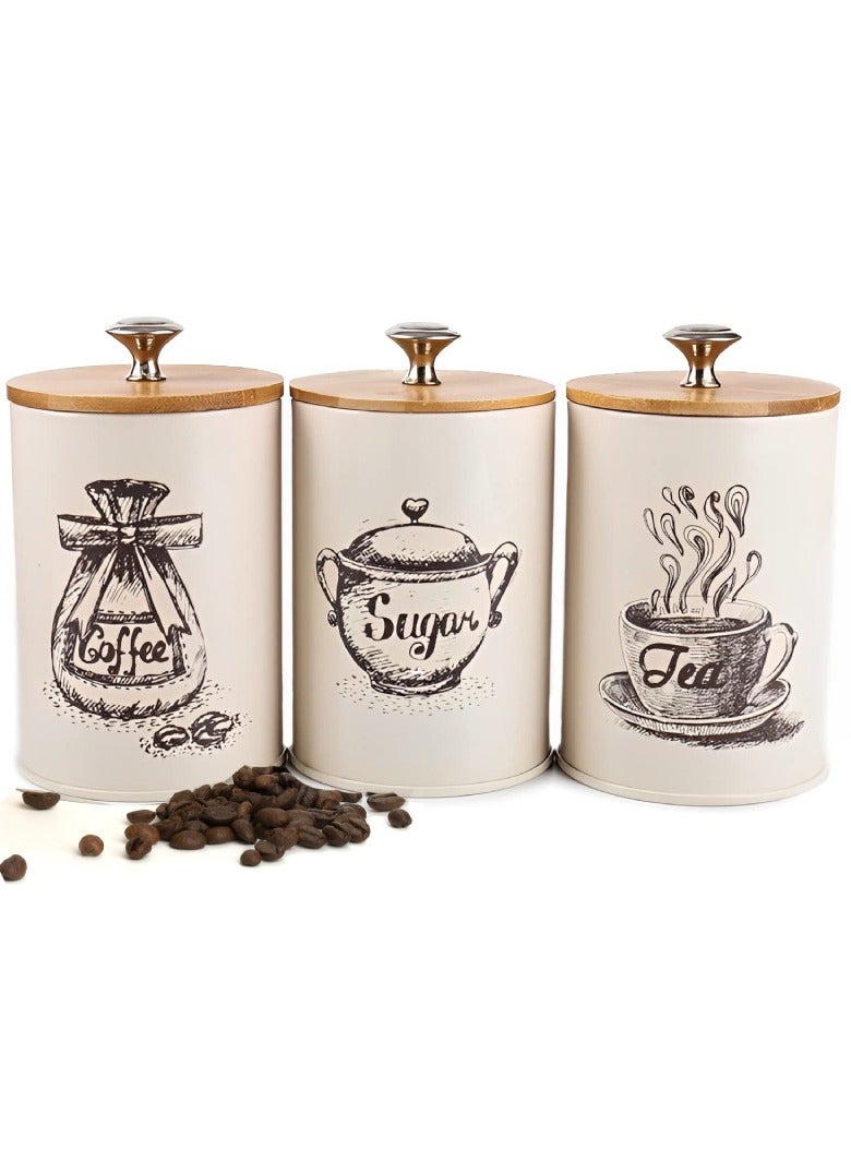 XiuWoo 3-Piece Large Capacity Stainless Steel, Coffee Kitchen Canister, Sugar Organizer, Tea Storage Box, Coffee Storage Jars, Kitchen Containers Storage Set with Bamboo Lids  - Image 1