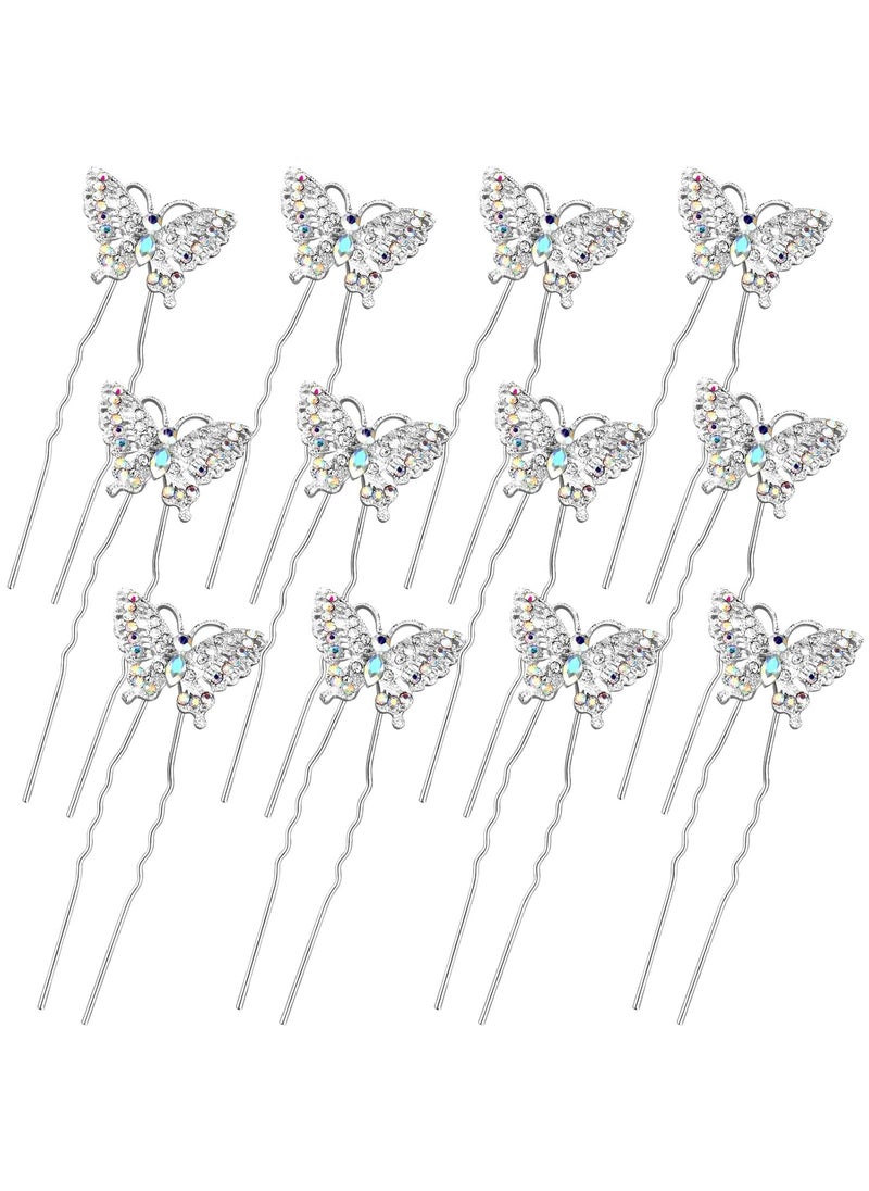 Waydress 12 Pieces Butterfly Hair Pin Butterfly Hair Clips Crystal Pearl Hair Clips Bridal Wedding Hair Pins Bride Headwear Hair Accessories for WomenElegant Style 