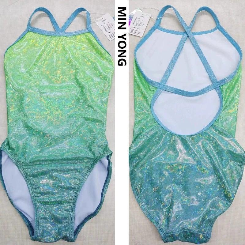 Famous swimming belt shiny crystal fine shoulder strap professional swimsuit triangle one-piece swimsuit racing tight single layer without chest pad - Image 2