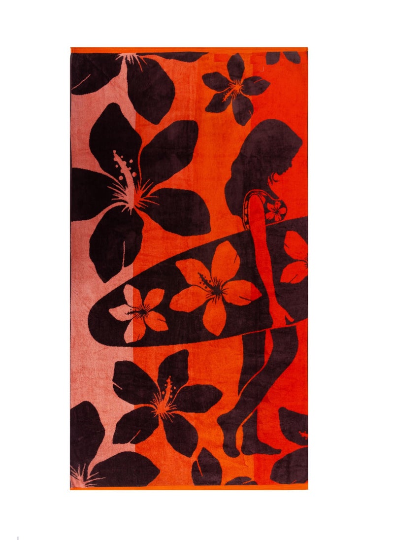 SIGNOOLA Signoola Beach Towel 90 x 170 cm Orange Flowers ,100% cotton  - Image 1