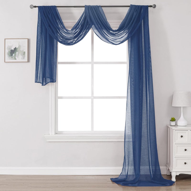 DONREN Semi Sheer Panel Curtains ScarfHome Decor Window Sheer Valance Voile Scarf 1 Piece52 inches Wide by 216 inches LongNavy Blue
