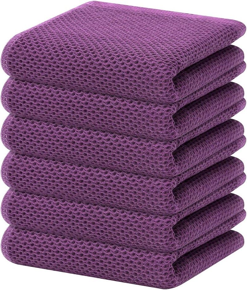 Homaxy 100% Cotton Waffle Weave Kitchen Dish Towels, Ultra Soft Absorbent Quick Drying Cleaning Towel, 13 x 28 Inches, 6-Pack, Purple - Image 1