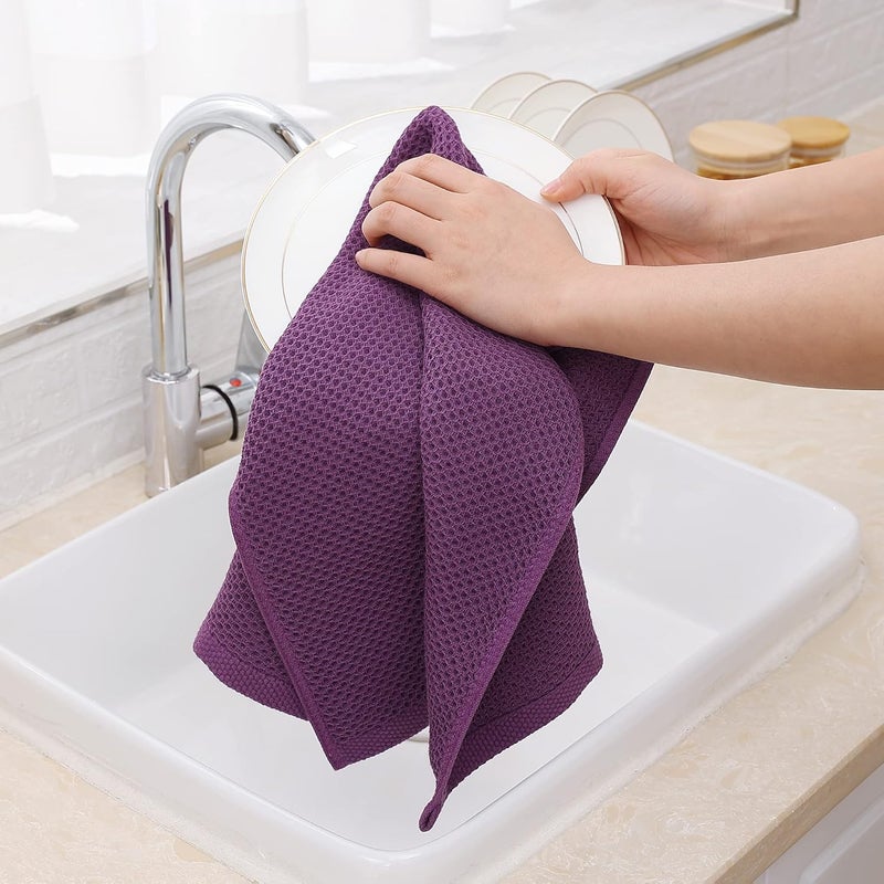 Homaxy 100% Cotton Waffle Weave Kitchen Dish Towels, Ultra Soft Absorbent Quick Drying Cleaning Towel, 13 x 28 Inches, 6-Pack, Purple - Image 4