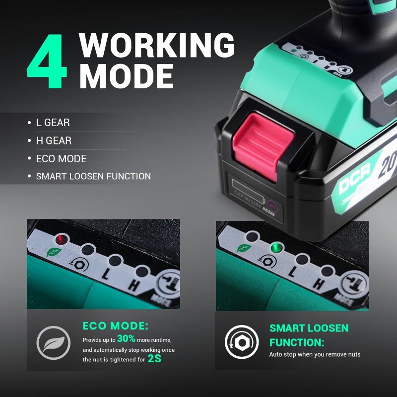 DCA 20V Brushless Impact Wrench with 4.0Ah Battery, 1/2 Inch Hog Ring Cordless Impact Gun, 235 Ft-lbs High Torque, 4-Mode Power Wrench for Automotive and DIY - Image 3