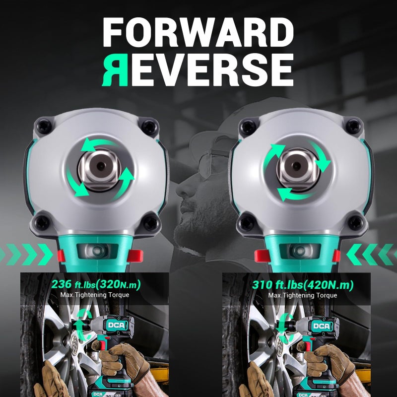 DCA 20V Brushless Impact Wrench with 4.0Ah Battery, 1/2 Inch Hog Ring Cordless Impact Gun, 235 Ft-lbs High Torque, 4-Mode Power Wrench for Automotive and DIY - Image 4